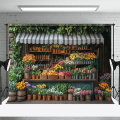 Aperturee - Aperturee Retro Wooden Brown Floral Shop Room Set Backdrop