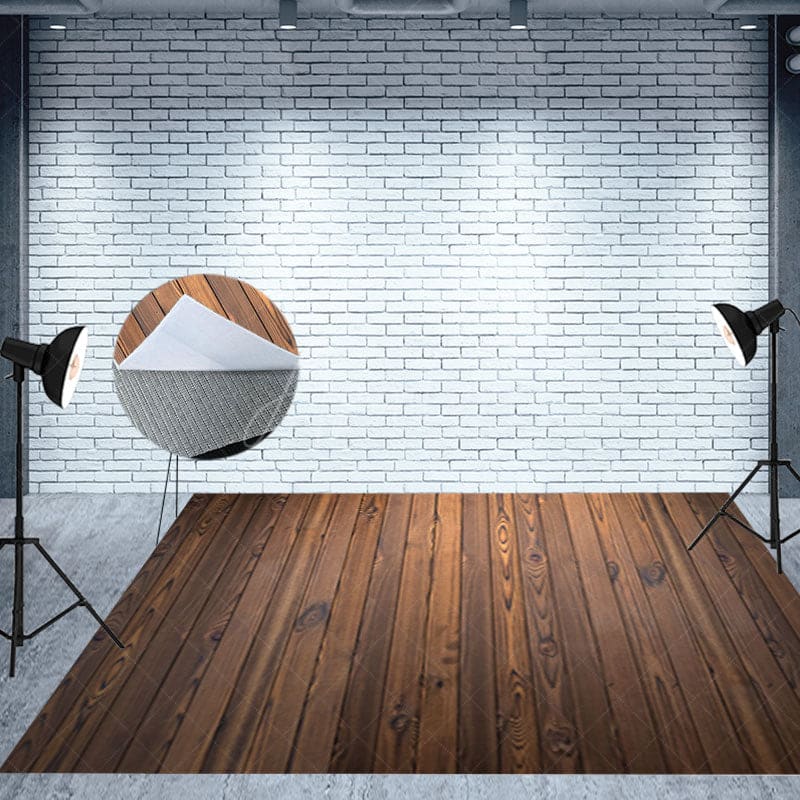 Aperturee - Aperturee Retro Wooden Brown Floral Shop Room Set Backdrop