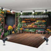 Aperturee - Aperturee Retro Wooden Brown Floral Shop Room Set Backdrop