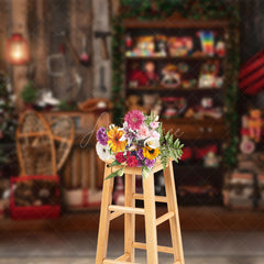 Aperturee - Aperturee Retro Wooden Santa Workshop Christmas Night Backdrop