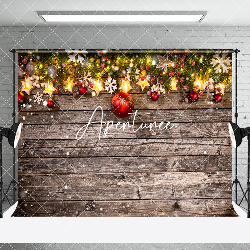 Aperturee - Aperturee Retro Wooden Snowy Christmas Vibe Room Set Backdrop