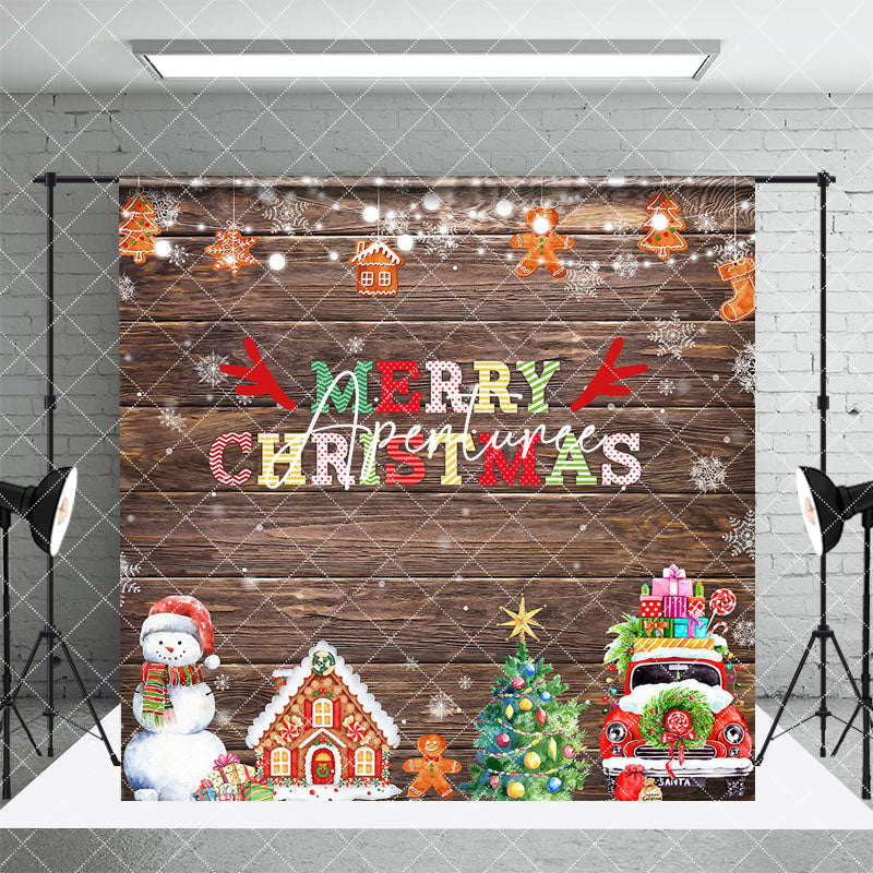 Aperturee - Aperturee Retro Wooden Snowy Christmas Vibe Room Set Backdrop
