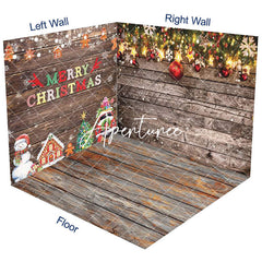 Aperturee - Aperturee Retro Wooden Snowy Christmas Vibe Room Set Backdrop