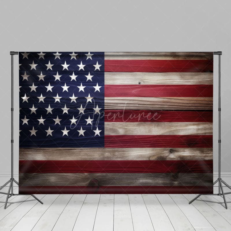 Aperturee - Aperturee Retro Wooden Usa Flag Independence Day Photo Backdrop