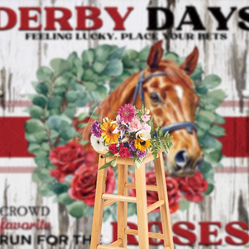 Aperturee - Aperturee Retro Wooden Wall Horse Rose Kentucky Derby Backdrop