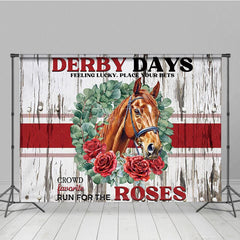 Aperturee - Aperturee Retro Wooden Wall Horse Rose Kentucky Derby Backdrop