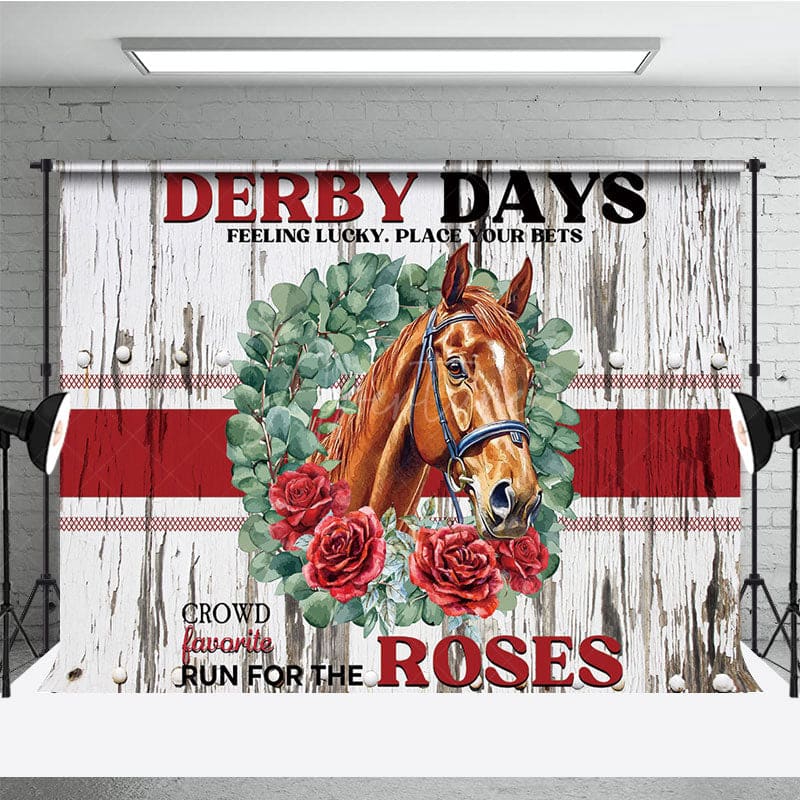 Aperturee - Aperturee Retro Wooden Wall Horse Rose Kentucky Derby Backdrop