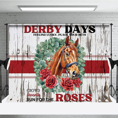 Aperturee - Aperturee Retro Wooden Wall Horse Rose Kentucky Derby Backdrop
