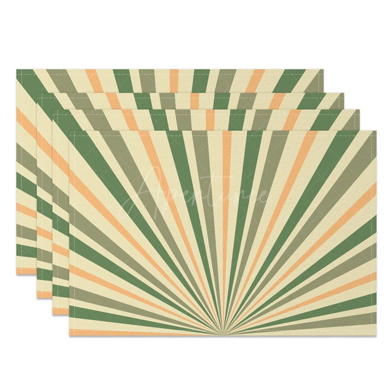 Aperturee - Aperturee Retro Yellow Green Sunburst Rays Set Of 4 Placemats