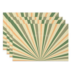 Aperturee - Aperturee Retro Yellow Green Sunburst Rays Set Of 4 Placemats