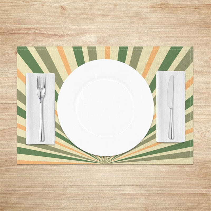 Aperturee - Aperturee Retro Yellow Green Sunburst Rays Set Of 4 Placemats