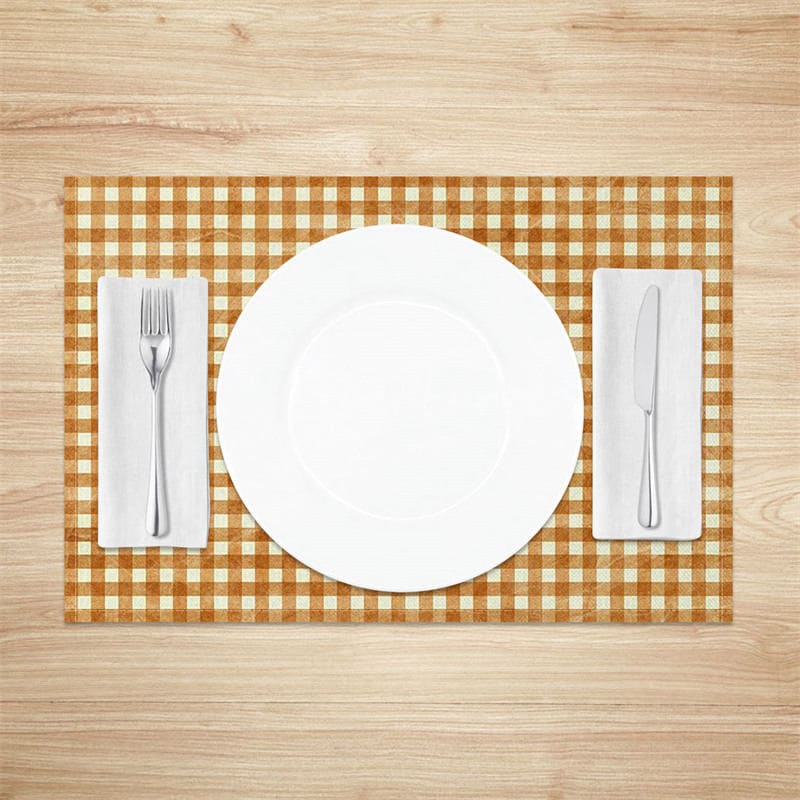 Aperturee - Aperturee Retro Yellow White Plaid Dining Set of 4 Placemats
