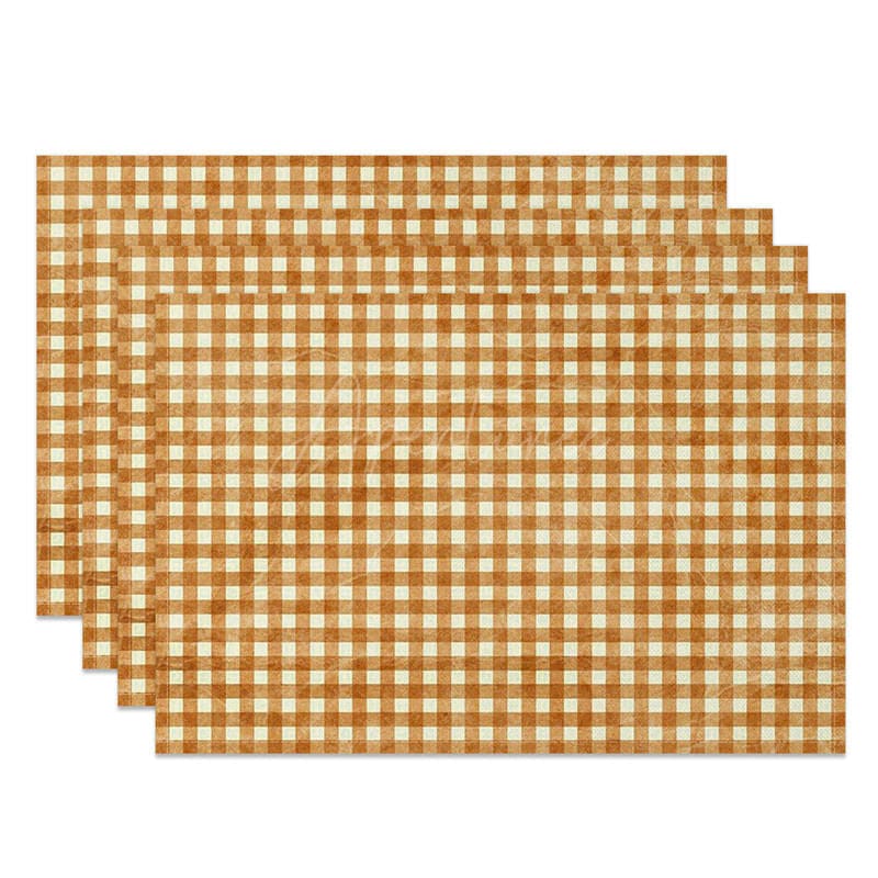 Aperturee - Aperturee Retro Yellow White Plaid Dining Set of 4 Placemats