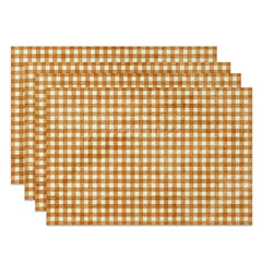 Aperturee - Aperturee Retro Yellow White Plaid Dining Set of 4 Placemats