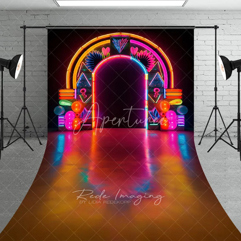 Aperturee - Aperturee Retrowave Neon Geometric Sweep Photo Backdrop 80s Style Party Photography Background