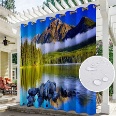 Aperturee - Aperturee River Landscape Waterproof Pattern Outdoor Curtains For Patio