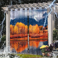 Aperturee - Aperturee River Maple Waterproof Printed Outdoor Curtains For Gazebo