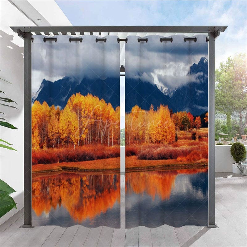 Aperturee - Aperturee River Maple Waterproof Printed Outdoor Curtains For Gazebo