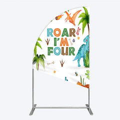 Aperturee Aperturee Roar I’m Four Dinosaur Birthday Half Moon Arch Backdrop Boys 4th Bday Party Banner T Rex and Volcano Jungle Photo Prop