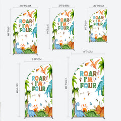 Aperturee Aperturee Roar I’m Four Dinosaur Birthday Half Moon Arch Backdrop Boys 4th Bday Party Banner T Rex and Volcano Jungle Photo Prop