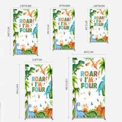 Aperturee Aperturee Roar I’m Four Dinosaur Birthday Rectangle Backdrop Boys 4th Bday Party Banner T Rex and Volcano Jungle Photo Prop