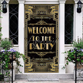 Aperturee - Aperturee Roaring 20s Black and Gold Door Cover Art Deco Welcome to The Party Sign Decoration