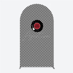 Aperturee - Aperturee Rock and Roll Music Arch Backdrop Black and White Checkerboard with Vinyl Record One Rocket Birthday Party Decor