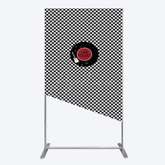Aperturee - Aperturee Rock and Roll Music Rectangle Backdrop Black and White Checkerboard with Vinyl Record One Rocket Birthday Party Decor
