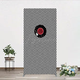 Aperturee - Aperturee Rock and Roll Music Rectangle Backdrop Black and White Checkerboard with Vinyl Record One Rocket Birthday Party Decor