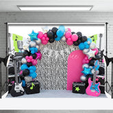Aperturee - Aperturee Rock and Roll Zebra Print and Guitar Backdrop Music Theme and Neon Star Decor for Kids Birthday Party