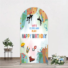 Aperturee - Aperturee Rock Climbing Arch Backdrop Let’s Climb and Play Birthday Party Supplies Decor