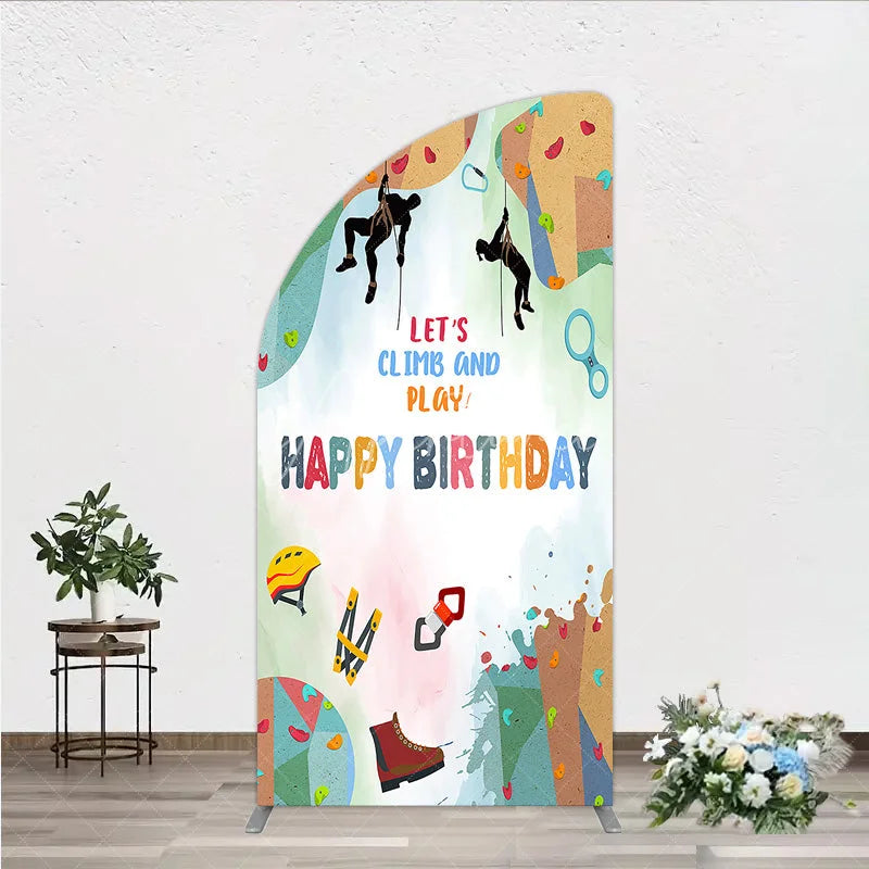 Aperturee - Aperturee Rock Climbing Half Moon Arch Backdrop Let’s Climb and Play Birthday Party Supplies Decor