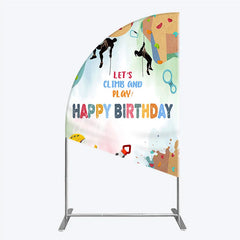 Aperturee - Aperturee Rock Climbing Half Moon Arch Backdrop Let’s Climb and Play Birthday Party Supplies Decor