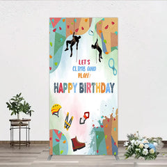 Aperturee - Aperturee Rock Climbing Rectangle Backdrop Let’s Climb and Play Birthday Party Supplies Decor