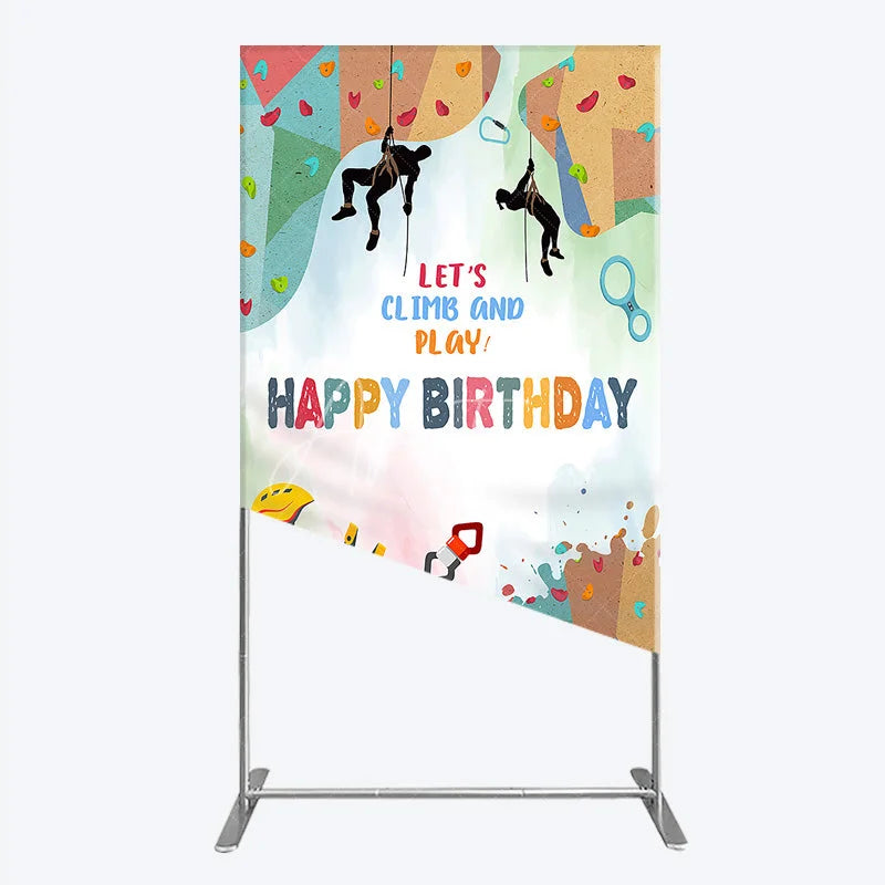 Aperturee - Aperturee Rock Climbing Rectangle Backdrop Let’s Climb and Play Birthday Party Supplies Decor
