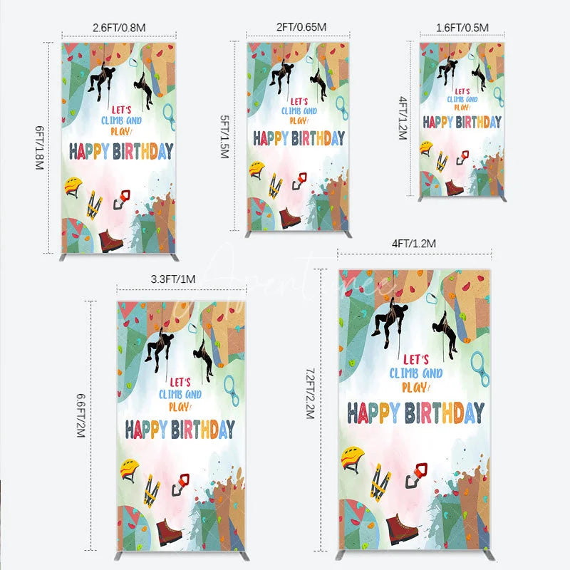Aperturee - Aperturee Rock Climbing Rectangle Backdrop Let’s Climb and Play Birthday Party Supplies Decor
