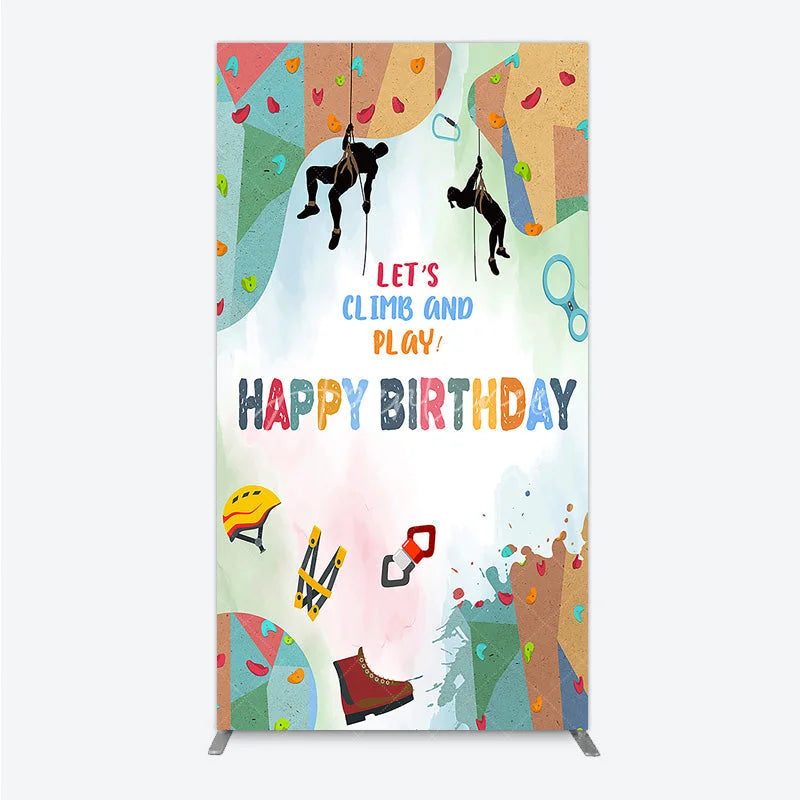Aperturee - Aperturee Rock Climbing Rectangle Backdrop Let’s Climb and Play Birthday Party Supplies Decor