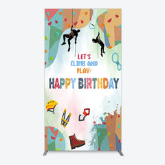 Aperturee - Aperturee Rock Climbing Rectangle Backdrop Let’s Climb and Play Birthday Party Supplies Decor