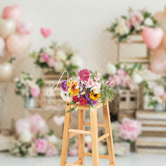 Aperturee - Aperturee Romantic Balloon Pink Floral Valentines Day Backdrop