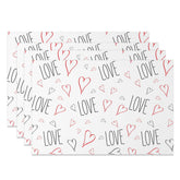 Aperturee - Aperturee Romantic Black Line Love Red Heart Set Of 4 Placemats