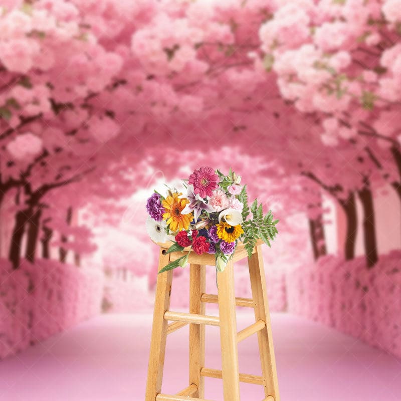 Aperturee - Aperturee Romantic Blooming Pink Floral Forest Wedding Backdrop