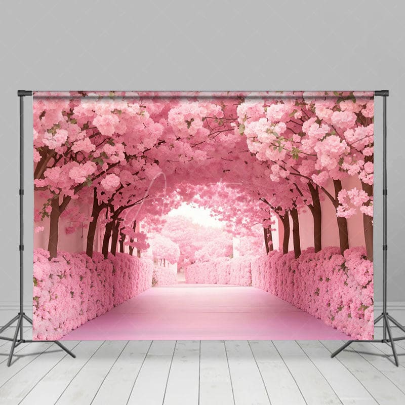 Aperturee - Aperturee Romantic Blooming Pink Floral Forest Wedding Backdrop