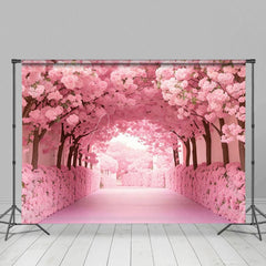 Aperturee - Aperturee Romantic Blooming Pink Floral Forest Wedding Backdrop