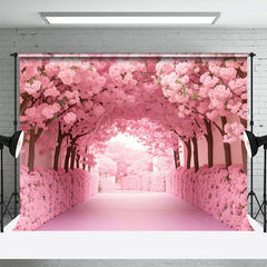 Aperturee - Aperturee Romantic Blooming Pink Floral Forest Wedding Backdrop