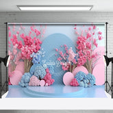 Aperturee - Aperturee Romantic Blue Pink Floral Wedding Photo Backdrop