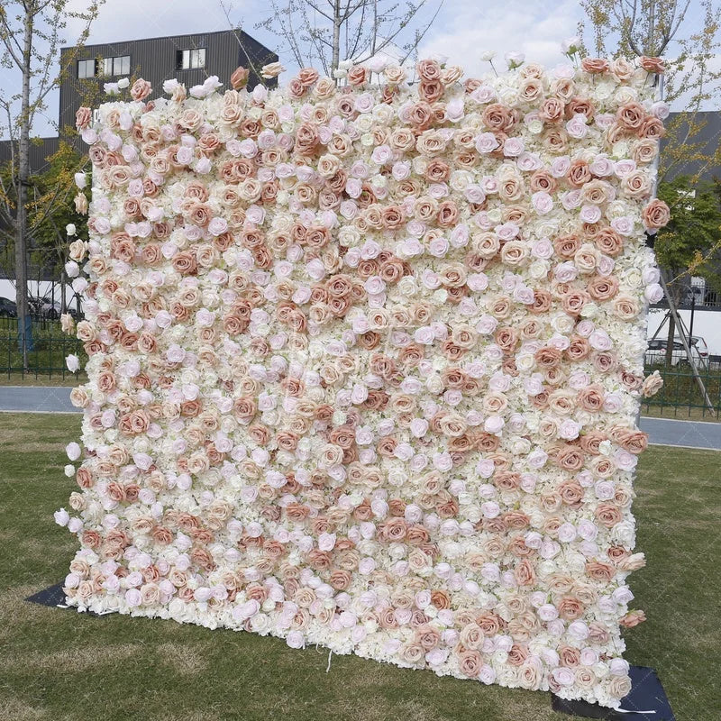 Aperturee - Aperturee Romantic Blush Pink and White Roses Artificial Flower Wall Elegant Floral Wedding Backdrop and Party Decor