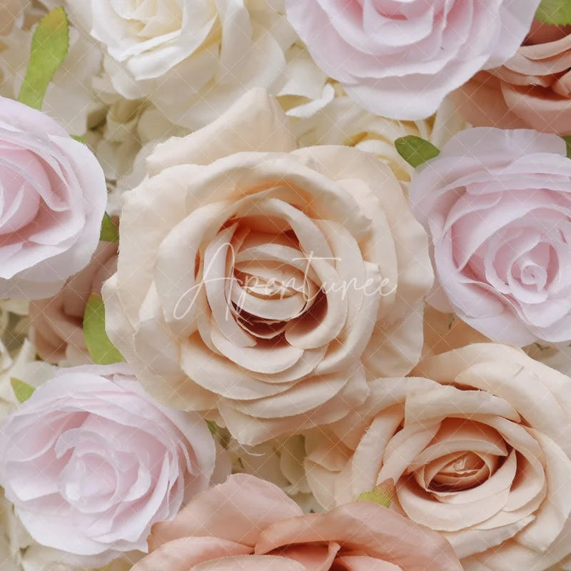 Aperturee - Aperturee Romantic Blush Pink and White Roses Artificial Flower Wall Elegant Floral Wedding Backdrop and Party Decor