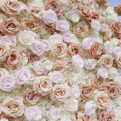 Aperturee - Aperturee Romantic Blush Pink and White Roses Artificial Flower Wall Elegant Floral Wedding Backdrop and Party Decor