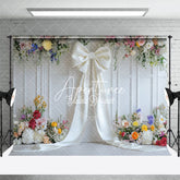 Aperturee - Aperturee Romantic Color Floral White Bow Wedding Photo Backdrop
