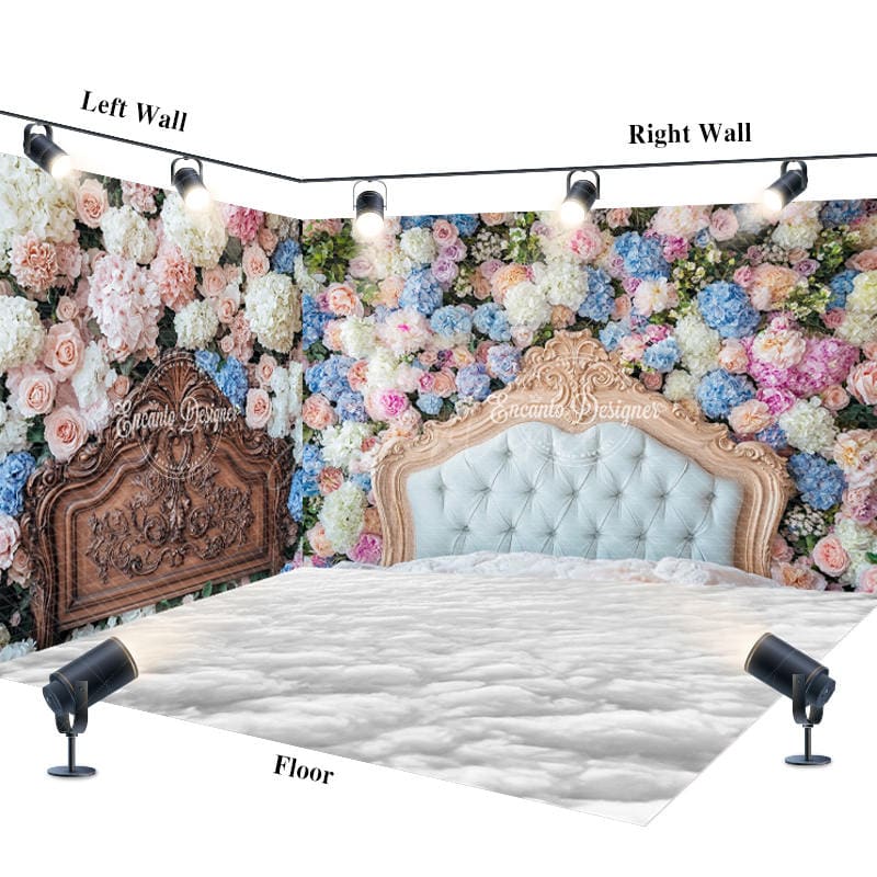 Aperturee - Aperturee Romantic Colorful Floral Headboard Room Set Backdrop